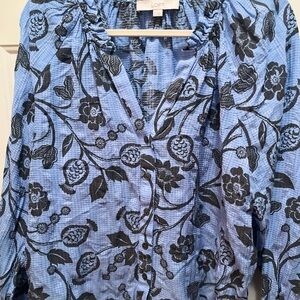 LOFT Blue Black Floral Print Women's Blouse Large